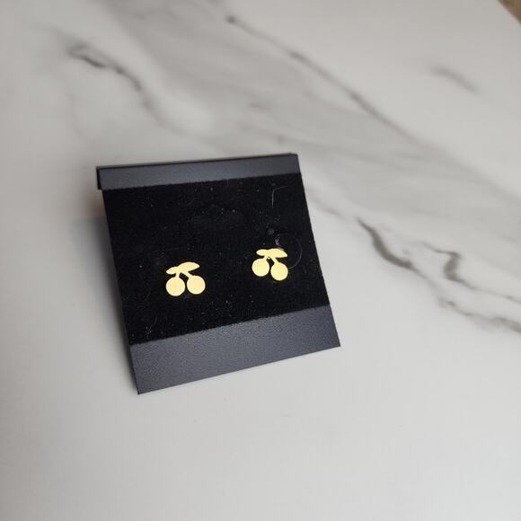 18k Gold Plated Stainless Steel Cherry Earrings - Picture 5 of 6